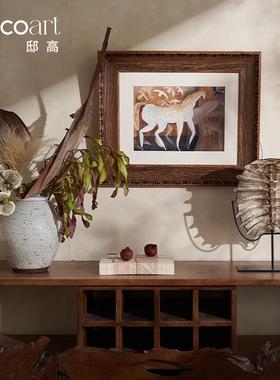 邸高家居复古折衷主义侘寂风玄关自然系花器花艺挂画装饰摆件组合