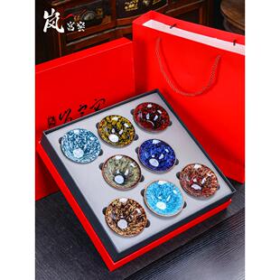 高档斗笠杯功夫茶杯陶瓷茶具茶碗品茗杯套装茶盏建盏主人杯带杯架