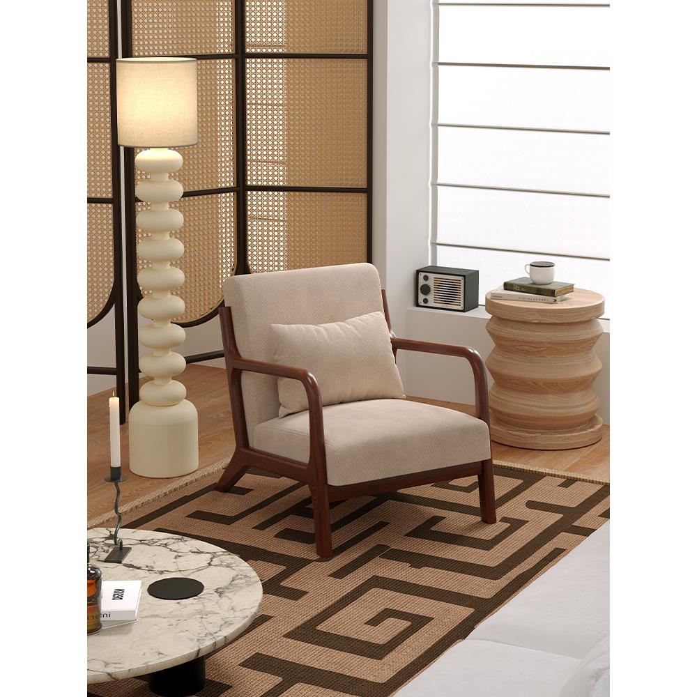 单人沙发侘寂单椅阳台沙发椅客厅休闲椅2025新款小户型躺椅实木椅