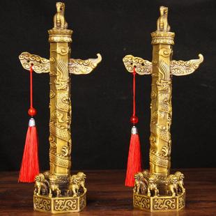 铜华表摆件 流云龙柱望柱办公室客厅装饰品摆设