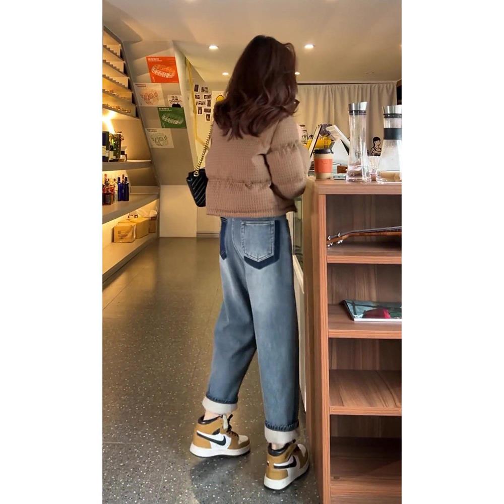 孕妇复古哈伦牛仔裤春秋高腰梨形身材宽松秋冬加绒直筒罗卜老爹裤