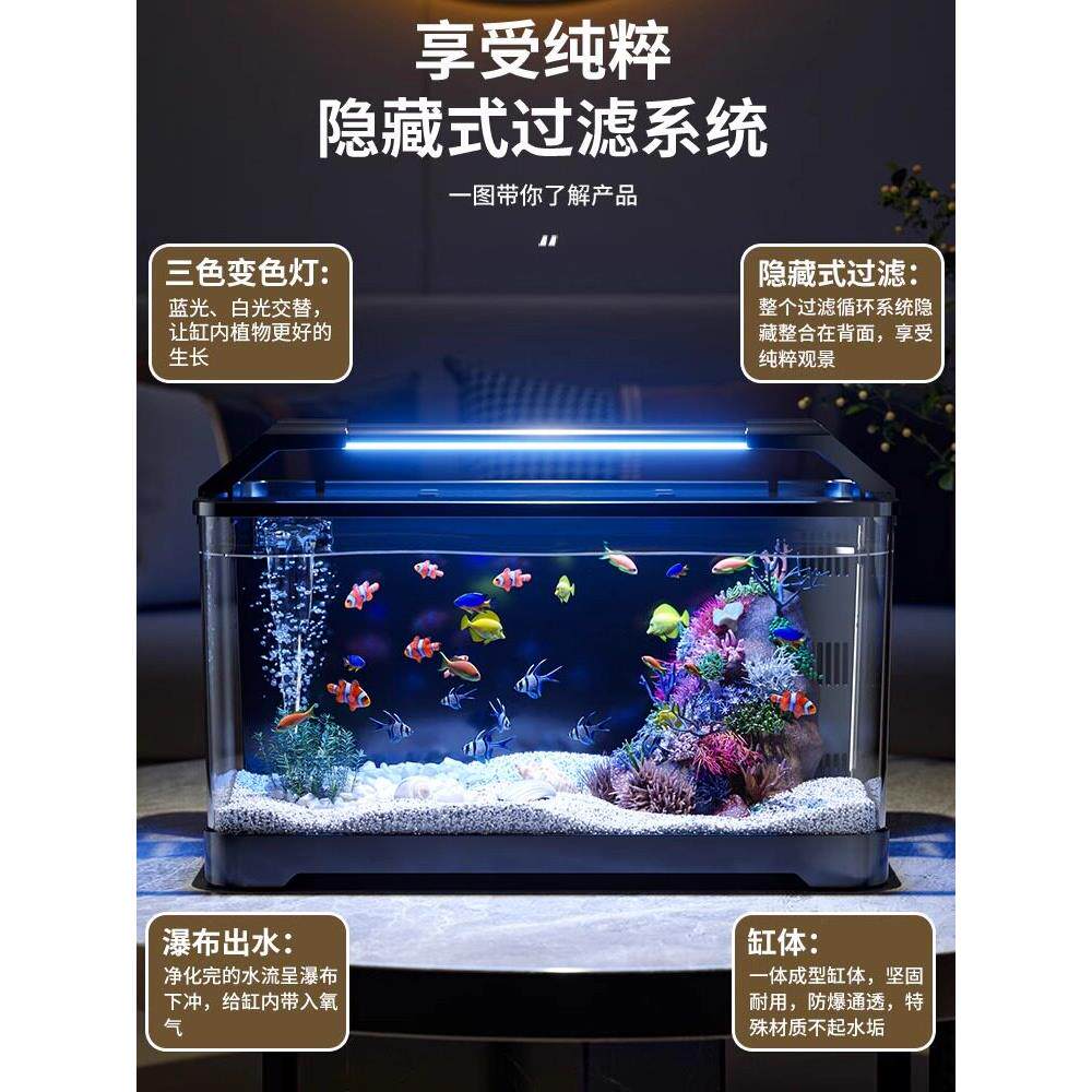 鱼缸小型客厅2025新款背滤缸一体机桌面家用生态造景带灯金鱼缸