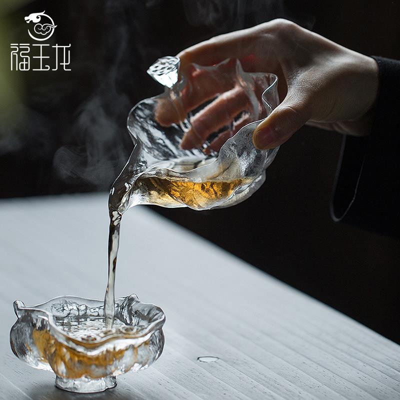 福玉龙琉璃公道杯复古高档荷叶网红分茶器公道杯茶具套装功夫茶杯
