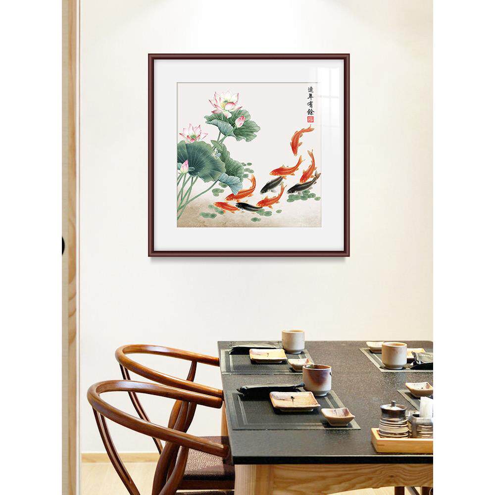窦芳中国画九鱼花鸟新中式入口山水挂画茶室壁画客厅装饰画过道