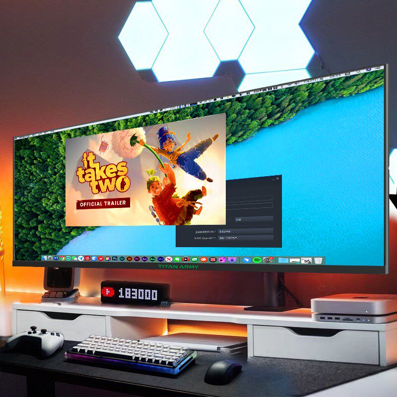 泰坦军团40英寸带鱼屏4k144Hz电脑显示器超高清34电竞直面屏P40UG