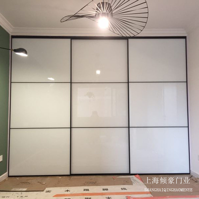上海黑色窄边框超白玻璃衣柜移门光面简约现代环保型衣帽间推拉门