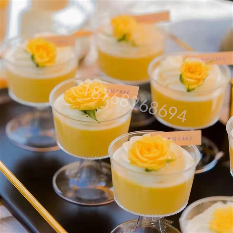 高脚杯慕斯杯布丁杯冰淇淋杯甜品杯塑料PS一次性T创意杯子透明条