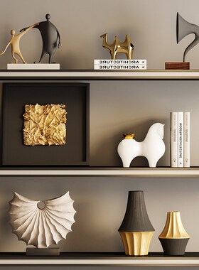 意式轻奢黑金几何l艺术高档摆件客厅大平层别墅酒柜开放格软装饰