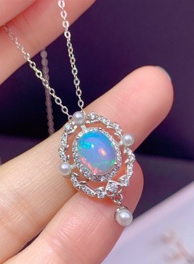 s925a银吊坠空托镶珍珠款新款吊坠托女信银托镶嵌欧泊水晶椭圆7*9