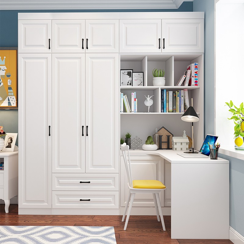 转角连体书桌通顶四门衣柜组合一体柜家用简约现代电脑桌学习桌子