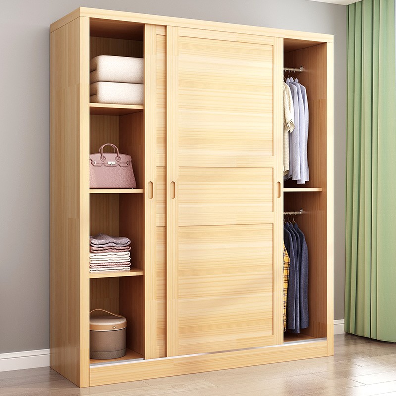 推拉门衣柜家用卧室全实木柜子经济型松木衣柜现代简约儿童大衣橱