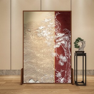 实木移动屏风隔断客厅入户遮挡玄关中国红山水座屏 东方美学新中式