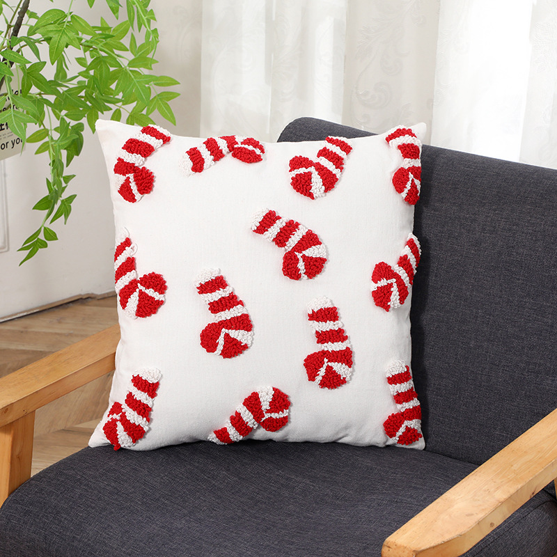 定制圣诞节刺绣簇绒抱枕套客厅沙发圣诞元素靠垫套不含芯装饰枕头