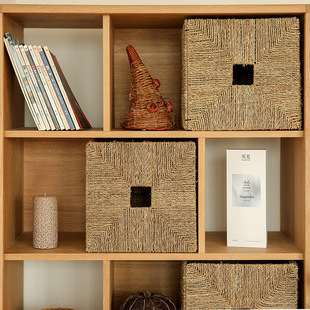 跨境定制海草收纳筐手工编织置物篮藤编筐简约自然衣柜整理收纳筐