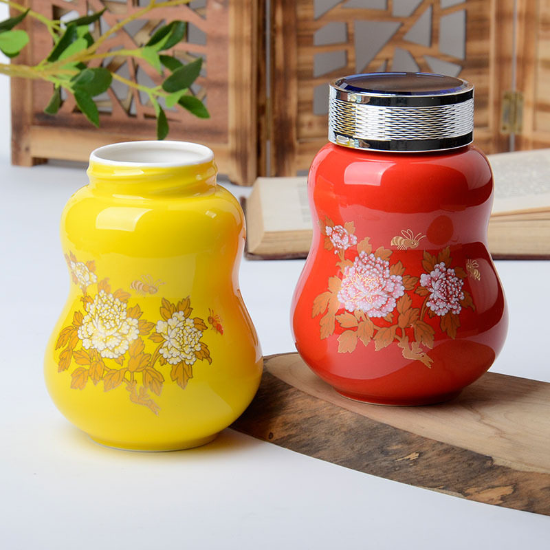 蜂蜜瓶750g红黄牡丹葫芦密封罐膏方罐存储罐茶叶罐酱料食品罐