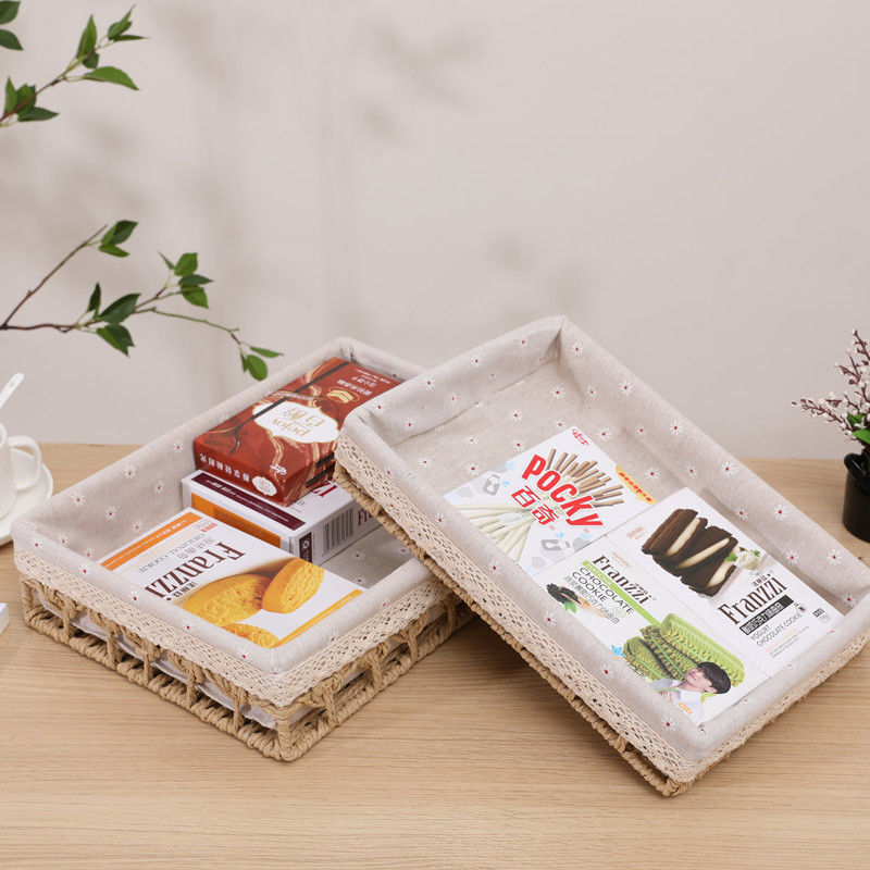 收纳盒齐肩桌面纸绳编织杂物整理筐化妆品面膜收纳盒玄关钥匙托盘