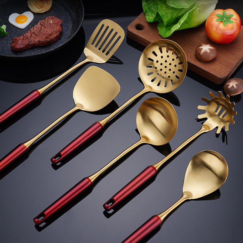 不锈钢锅铲家用炒菜铲子厨具套装厨房炒菜烹饪六件套汤勺漏勺铲子