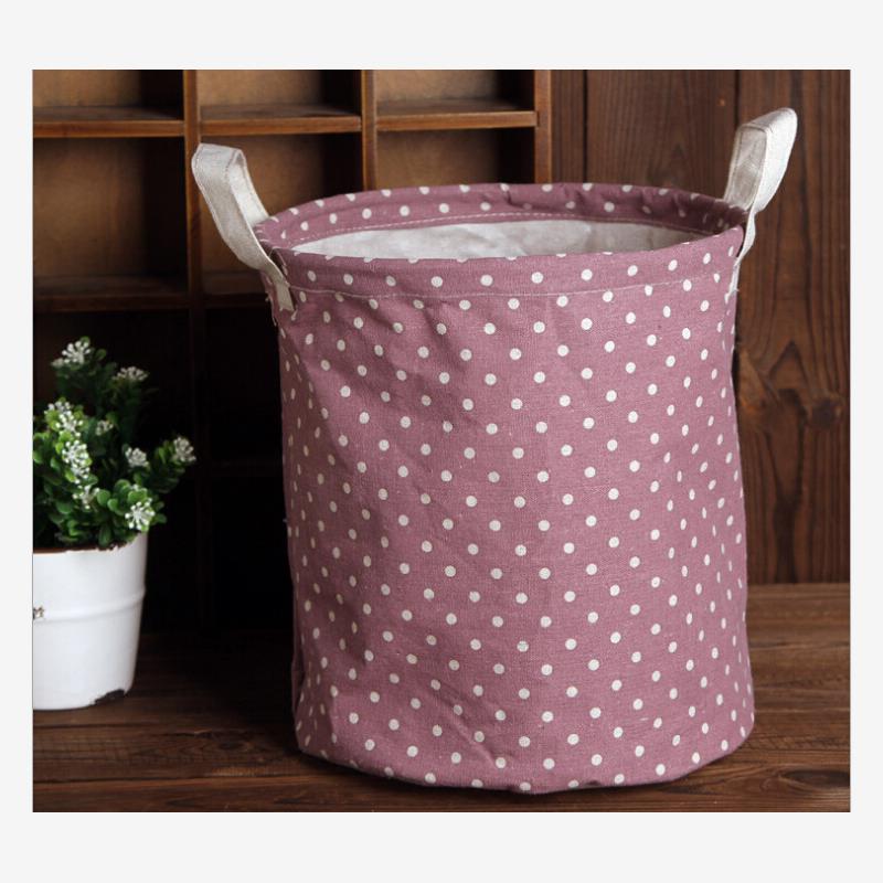 Zakka 日系波点棉麻收纳桶 洗衣篮 储物置物桶 防水收纳篮