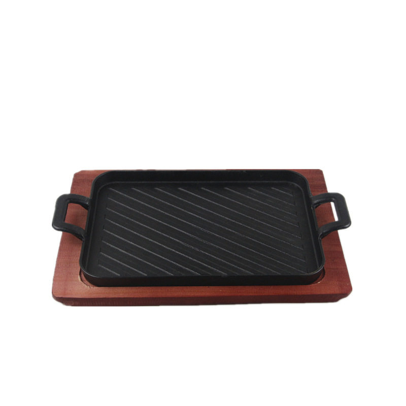 加厚双耳铁板烧盘长方形日式烤肉锅煎牛排西餐精制牛扒盘商用家用