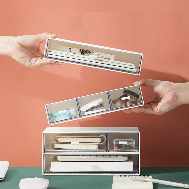 桌面化妆品整理盒自由组合多层可叠加首饰盒风格抽屉式塑料收纳盒