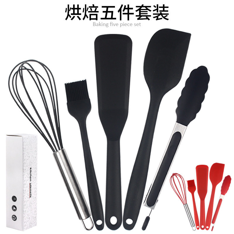 硅胶厨具 烘焙5件套 煎蛋铲食物夹打蛋器油刷刮刀套装小厨具跨境