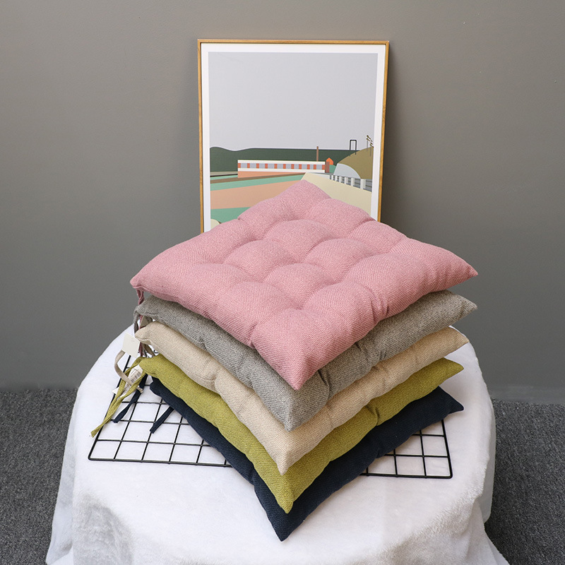 ins日式亚麻纯色正方形坐垫馒头垫办公椅垫屁垫座垫电脑椅透气