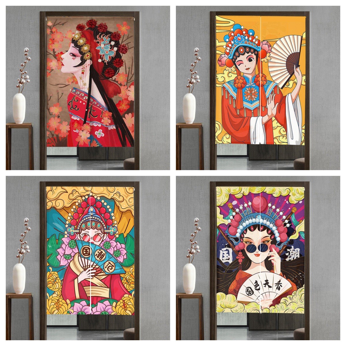 国潮门帘厨房半帘商用包房居家卧室隔断帘餐饮挂帘卫生间遮挡布帘