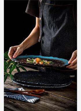 韩式铁板烧盘陶瓷异形盘牛扒盘寿司盘烧烤旦形铁板盘商用
