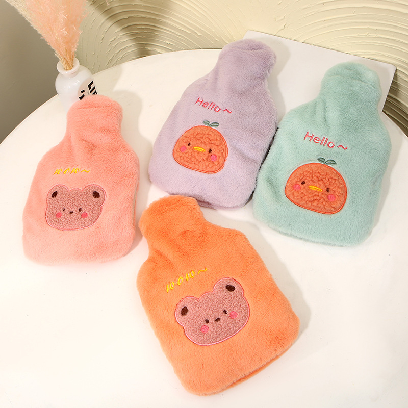 新款卡通橡胶水袋 大容量毛绒暖水袋 注水热水袋暖手宝厂家
