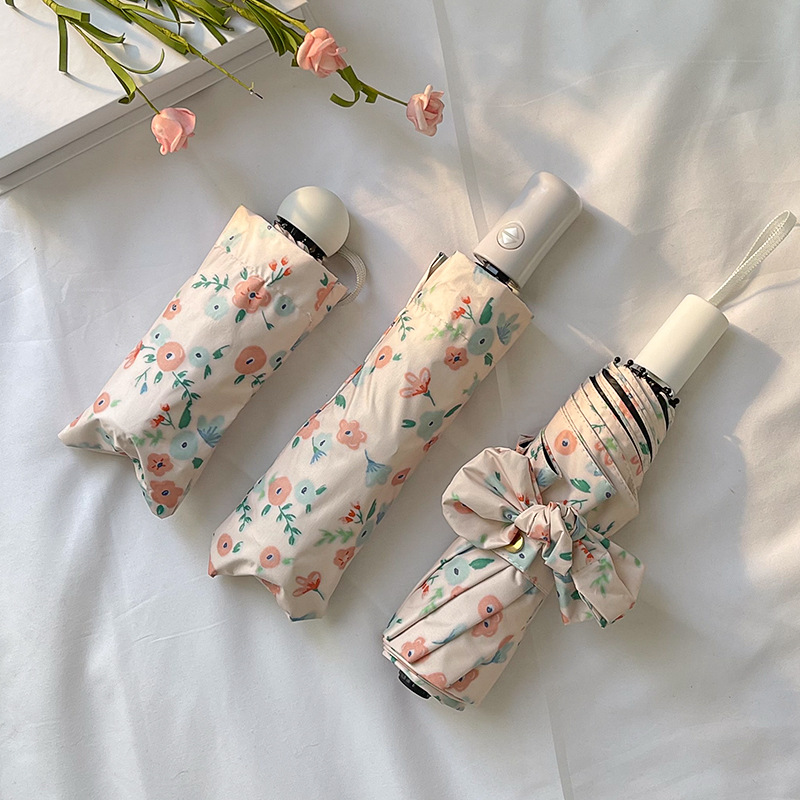 小碎花雨伞女晴雨两用自动太阳伞防晒防紫外线ins小巧黑胶遮阳伞