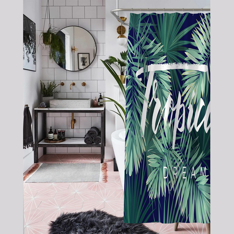 新款外贸热销定制时尚印花欧美风浴帘涤纶卫生间防水防霉淋浴帘