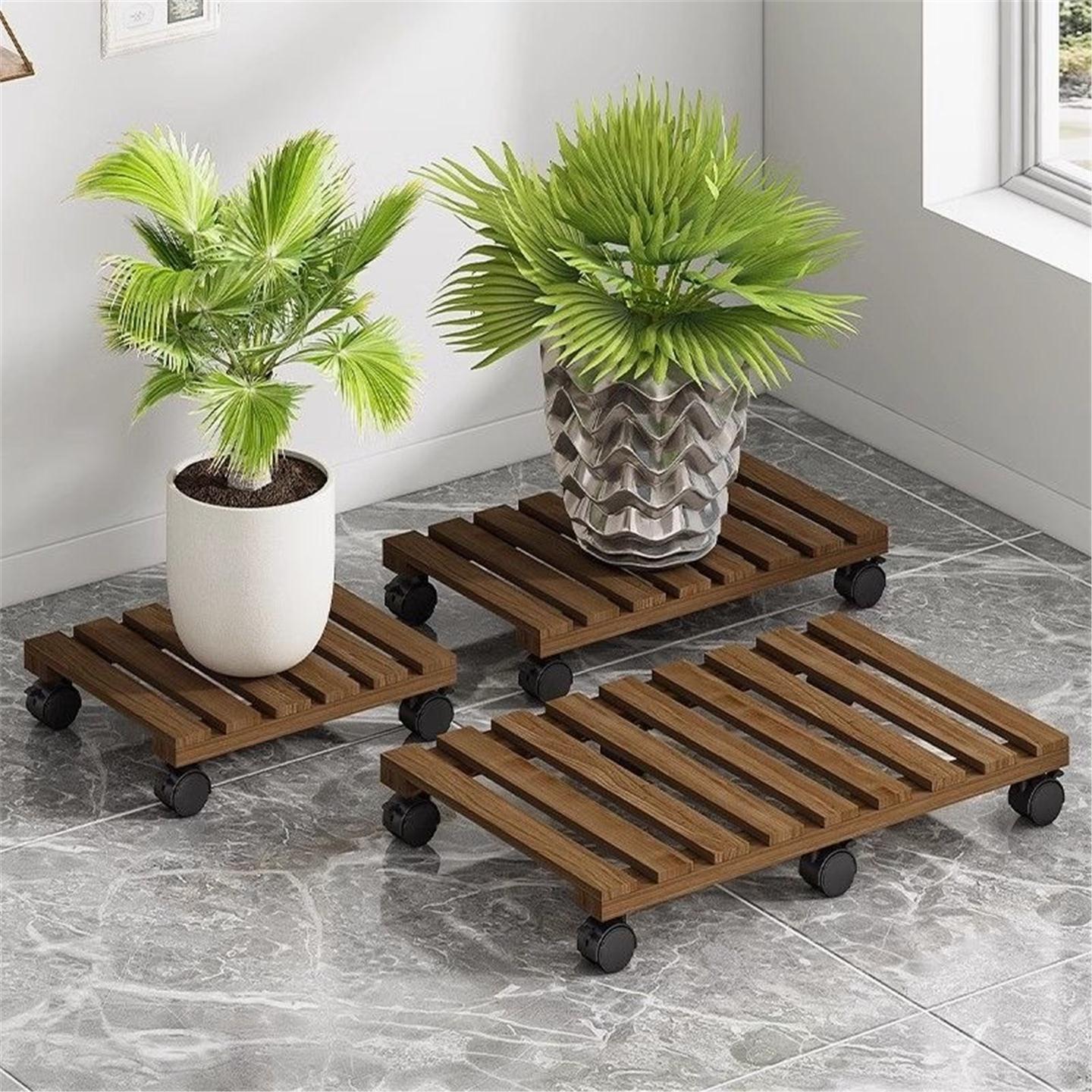 移动室内原木底座阳台花架户外可实木碳化花架子置物架带轮