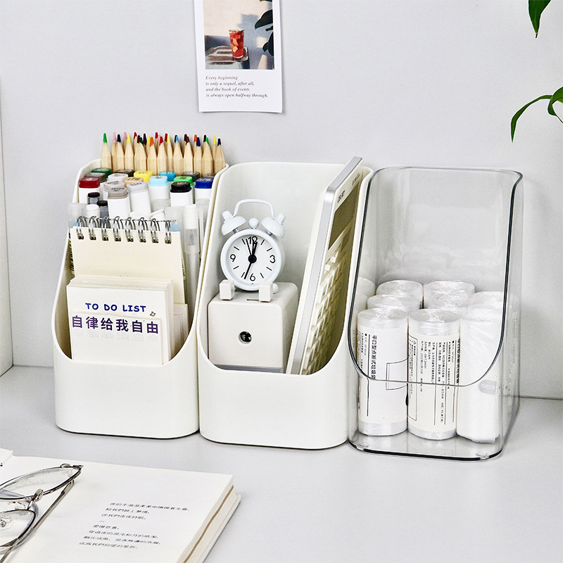 桌面收纳盒透明亚克力办公桌收纳筐宿舍多功能笔筒文具杂物整理盒