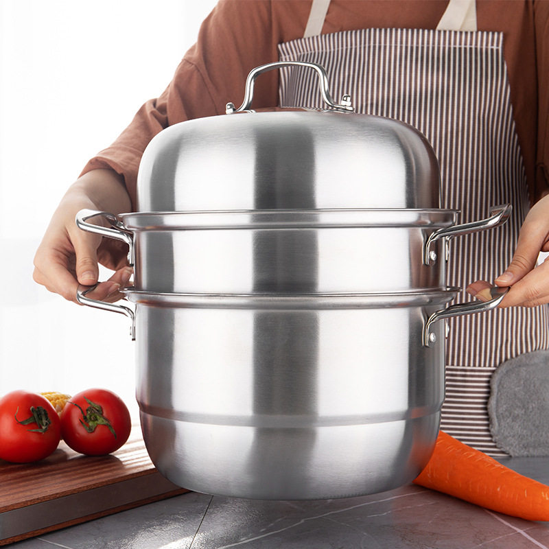 家用不锈钢蒸锅28cm加厚蒸汤锅三层复底电磁炉适用蒸笼