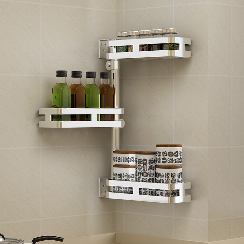 304不锈钢厨房置物架卫生间转角架子壁挂旋转调味调料架