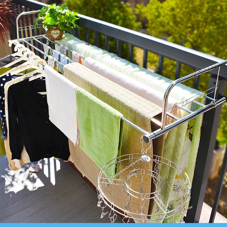 不锈钢窗外栏杆晾衣架家用晾晒鞋折叠式神器暖气片可移动晒衣架