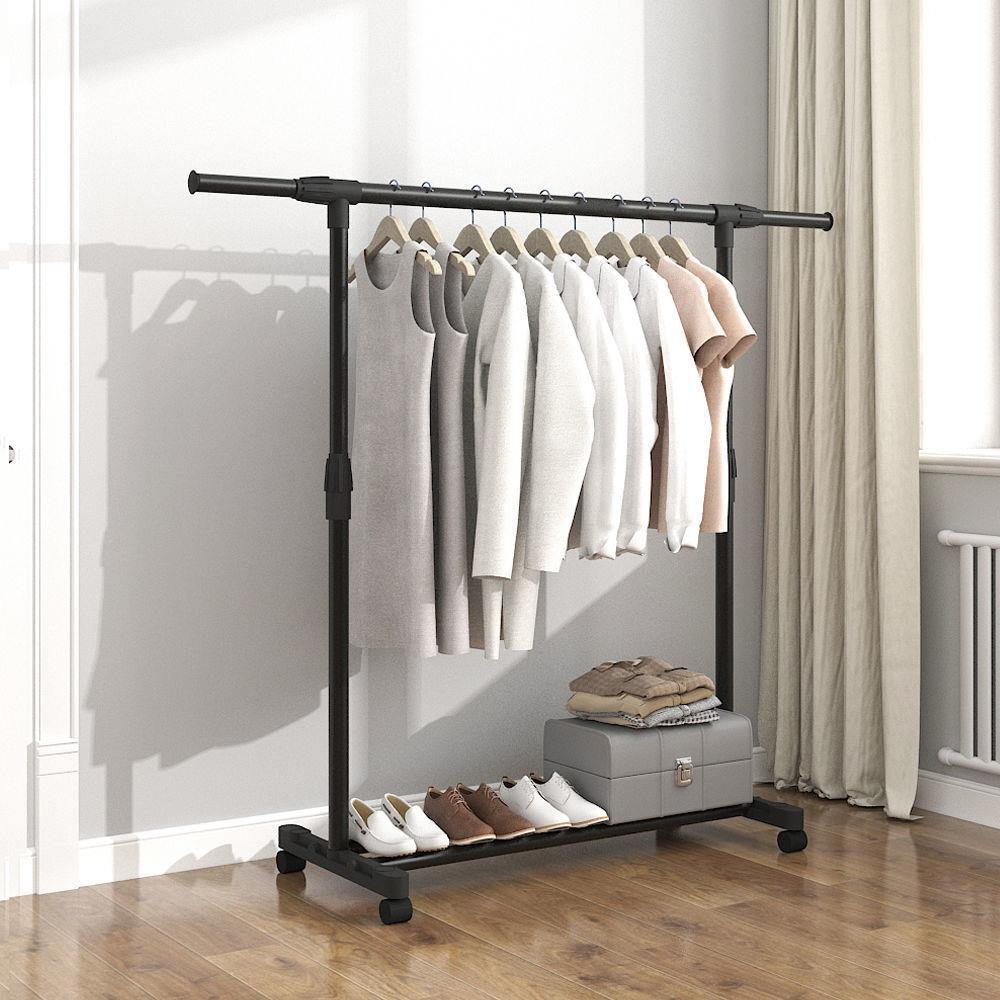 简易晾衣架落地折叠卧室单杆室内晾衣杆挂衣架阳台晒衣服架子