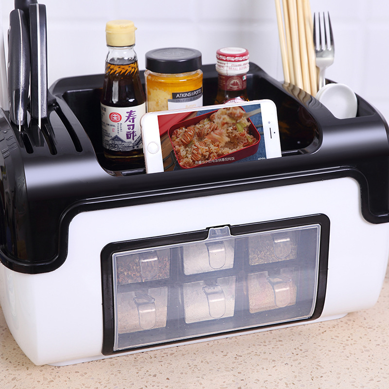 新款厨房多功能塑料收纳置物架 调味盒调料罐瓶套装组合刀架