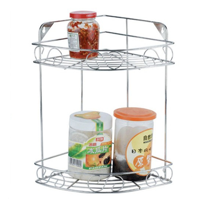 不锈钢双层置物架 厨房浴室转角架 调味调料收纳架 三角壁挂架
