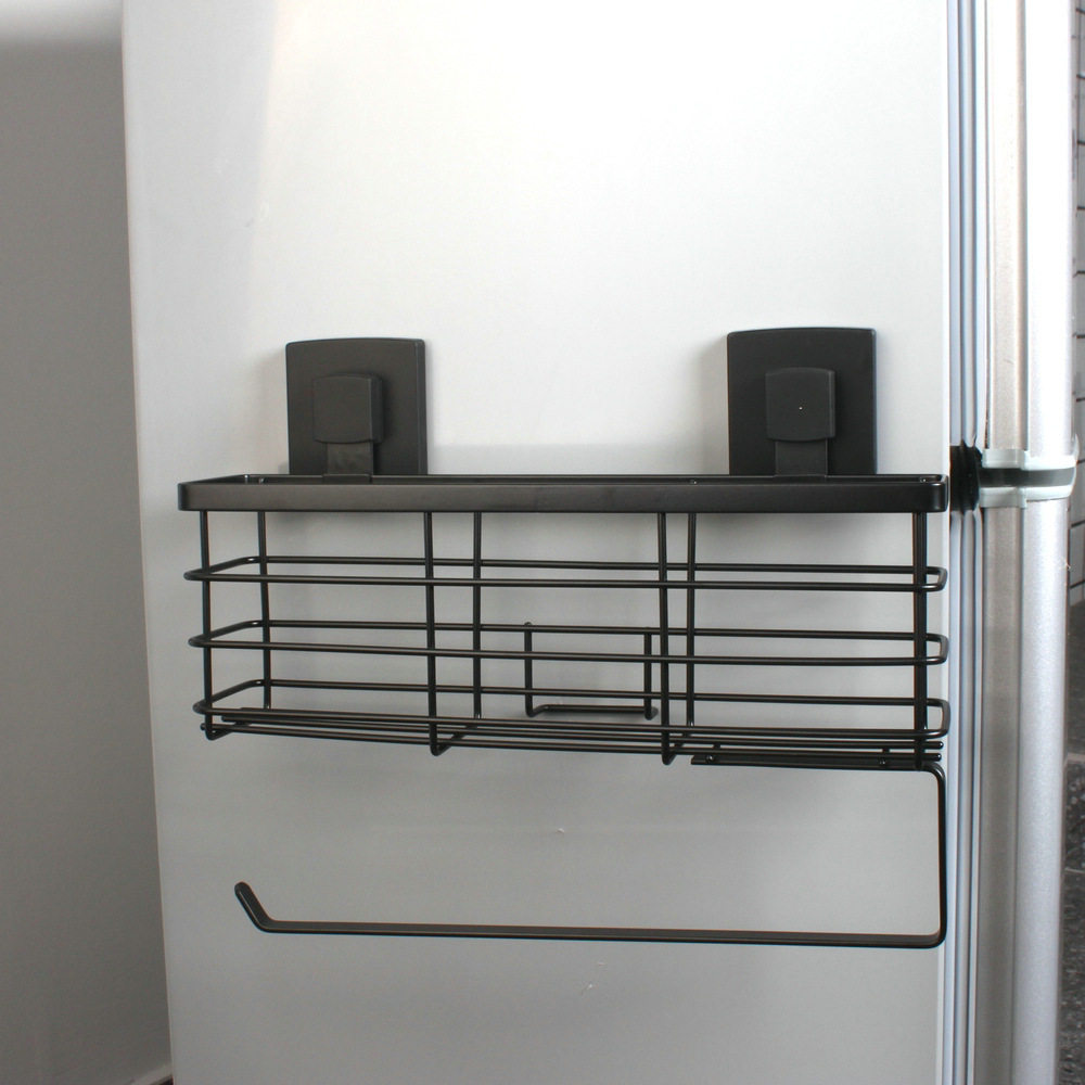 不锈钢冰箱侧壁挂架吸盘厨房置物架调味架纸巾保鲜膜收纳篮