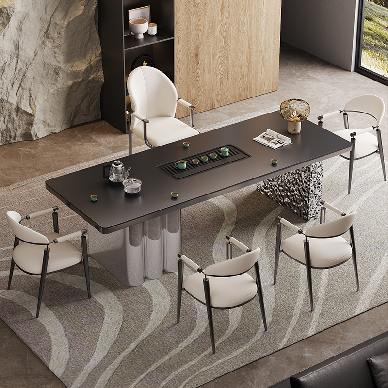 岩板茶桌椅组合轻奢现代高级感泡别墅茶桌办公一体商务Z接待泡茶