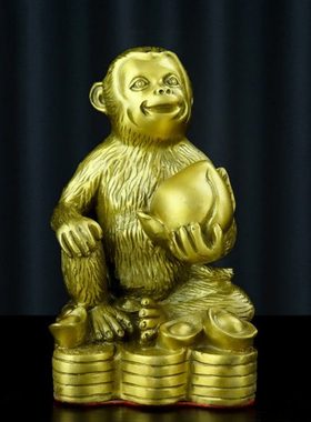 纯铜猴子摆件 抱桃子猴十二生肖猴工艺品摆设 招财客厅中式装饰品