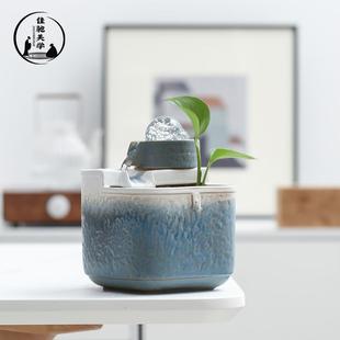 桌面流水摆件客厅玄关招财风水轮加湿器禅意简约现代喷泉景观装 饰