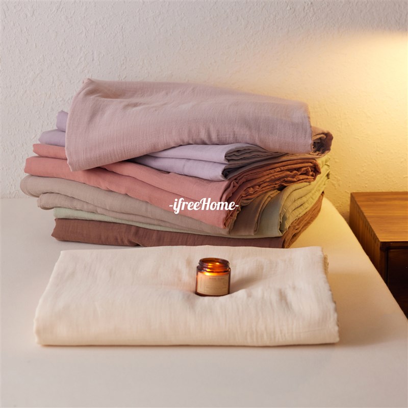 莫兰迪色A类母婴级全棉双层皱皱纱 床笠床套罩全包U床垫定制保护