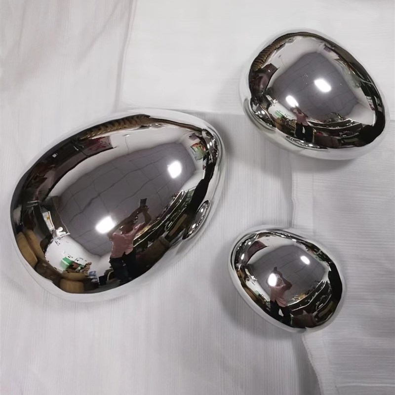 不锈钢石头鹅卵石水滴茶几环氧树脂电镀金属镜面户U外室内雕塑摆