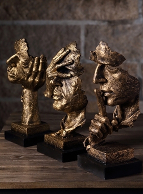 北欧抽象人物雕塑沉默是r金创意办公室客厅软装家居装饰品设摆件