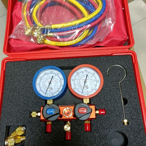 冷媒加液表组R22R134R410A通用三色管1.5米80mm高低压表