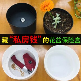 花盆存钱罐钱箱收纳创意带锁铁盒保险钥匙迷你储钱收纳盒藏钱礼品