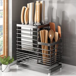 刀具收纳架台面放一体不锈钢菜刀壁挂筷子家用430厨房刀架置物架