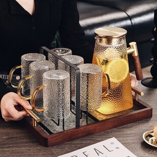 复古轻奢水具套装 新中式 家用客厅带把玻璃杯喝水杯子家庭茶杯茶具
